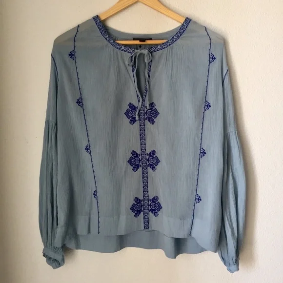 J. Crew Embroidered Gauzy Peasant Top - Picture 5 of 7